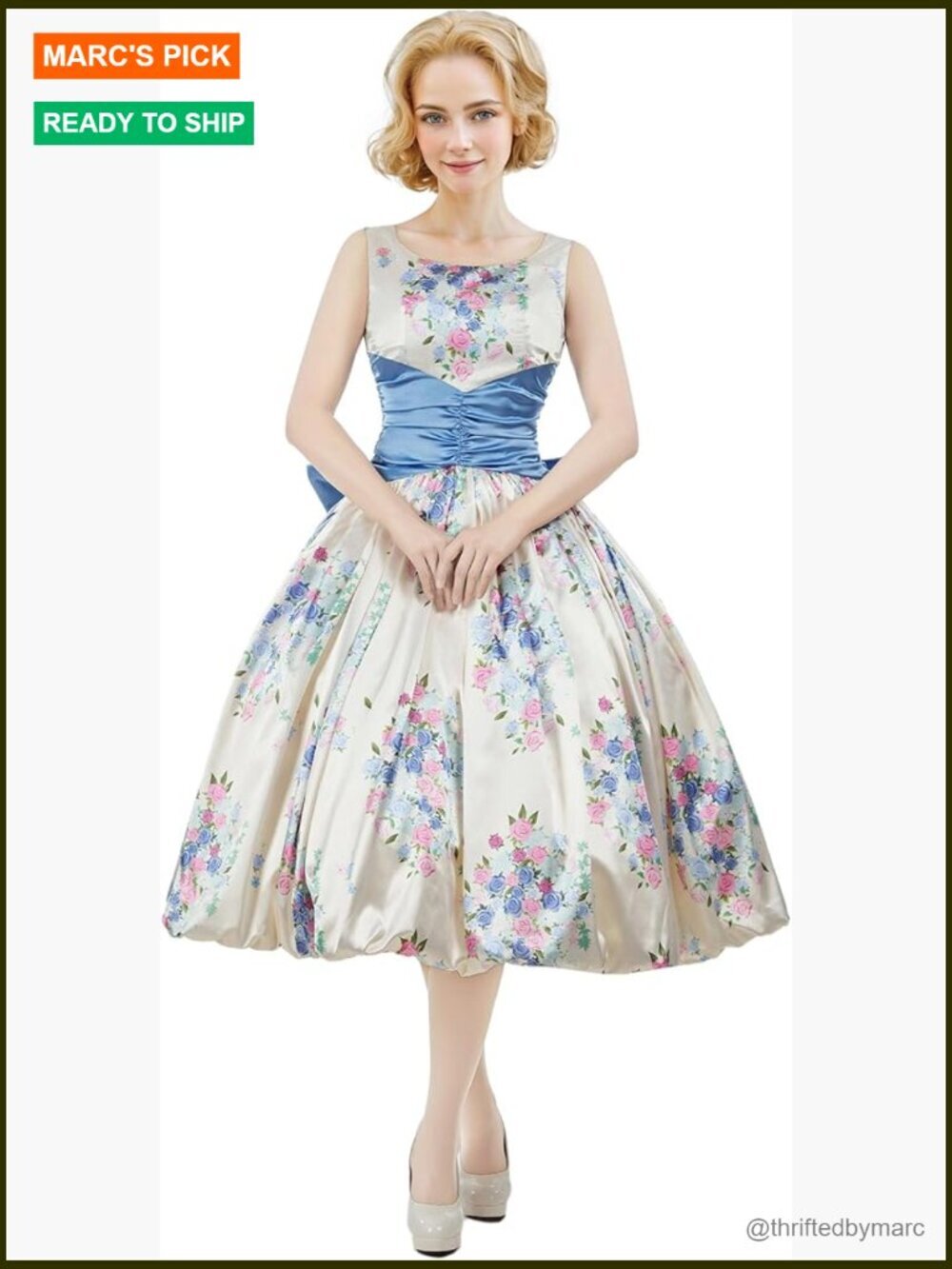 1950s Vintage Retro Floral Cocktail Swing Dress with Bow